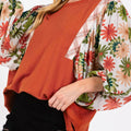 Printed Round Neck Balloon Sleeve Blouse