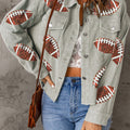 Football Sequin Button Up Dropped Shoulder Jacket