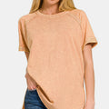 Zenana Heathered Round Neck Short Sleeve Top