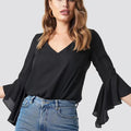 V-Neck Flounce Sleeve Blouse