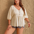 Plus Size Peplum V-Neck Half Sleeve Blouse