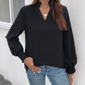 Perfee Smocked Notched Long Sleeve Blouse
