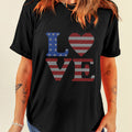 Rhinestone Round Neck Short Sleeve T-Shirt