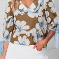 Floral Print Striped Tie Sleeve Blouse