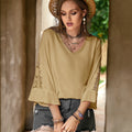 Plus Size Lace Detail V-Neck Flounce Sleeve Blouse