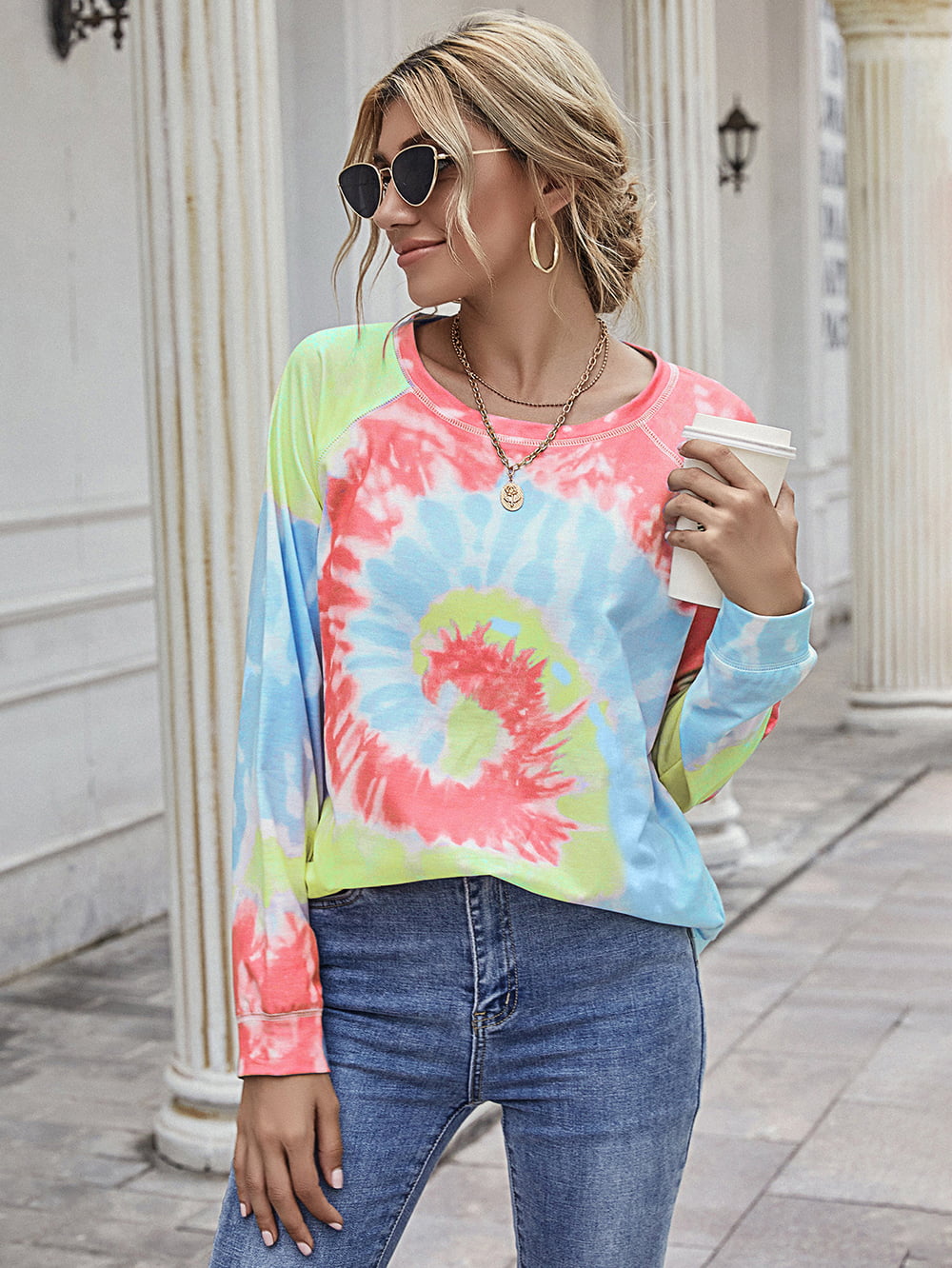 Ivy Lane Printed Round Neck Raglan Sleeve Tee