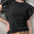 Ruffled Round Neck Cap Sleeve Blouse
