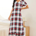 Plaid Lace Trim Ruffle Hem Night Dress