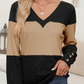 Color Block V-Neck Long Sleeve Top