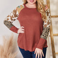 Hailey & Co Full Size Leopard Waffle-Knit Blouse