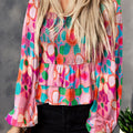 Floral Smocked Ruffled Balloon Sleeve Blouse