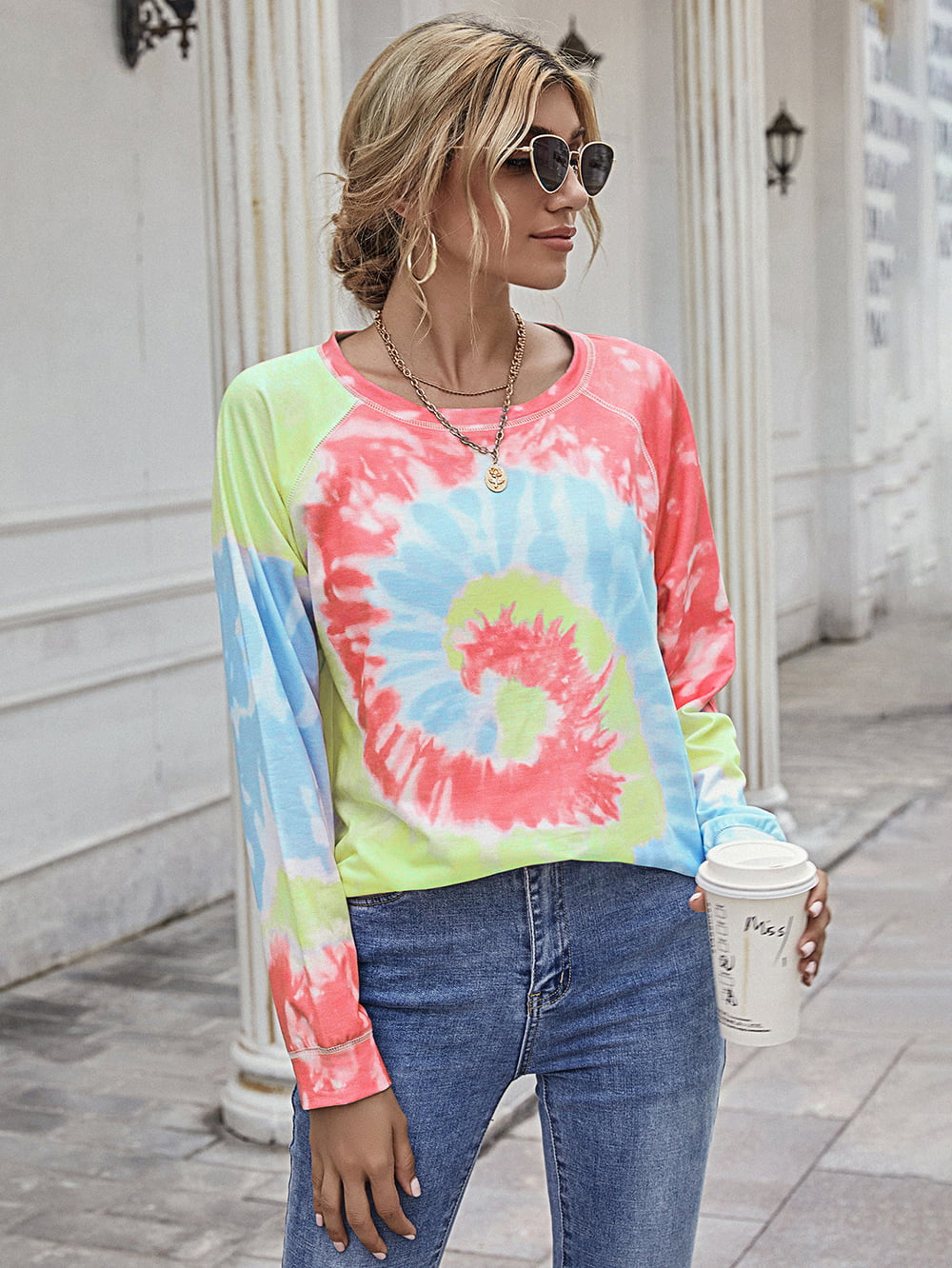 Ivy Lane Printed Round Neck Raglan Sleeve Tee