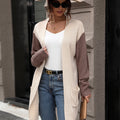 Perfee Contrast Open Front Long Sleeve Cardigan