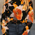 Floral Mock Neck Flounce Sleeve Blouse