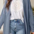 Slit Open Front Long Sleeve Cover Up
