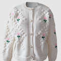 Floral Button Up Round Neck Long Sleeve Cardigan