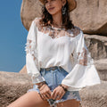 Lace Round Neck Long Sleeve Blouse