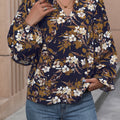 Perfee Floral Notched Balloon Sleeve Blouse