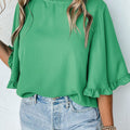 Frill Round Neck Wide Half Sleeve Blouse