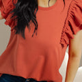 Ruffled Round Neck Cap Sleeve Blouse