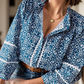 Printed Mock Neck Long Sleeve Blouse