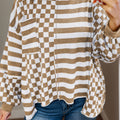Checker & Stripes Round Neck Long Sleeve Blouse
