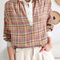 Mulit-Color Plaid Round Neck Long Sleeve Blouse