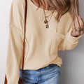 Pocketed Round Neck Long Sleeve Top