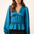 Mittoshop Satin V Neck Ruffled Tier Blouse