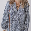 Floral Print Notched Long Sleeve Blouse