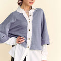 Davi & Dani Faux Layered French Terry Contrast Top
