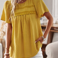 Devine Lace Detail Round Neck Short Sleeve Blouse