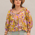 Plus Size Printed Tie Neck Blouse