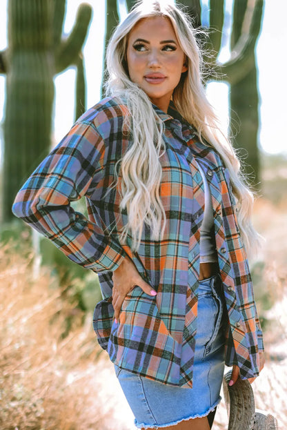 Plaid Collared Neck Long Sleeve Shirt