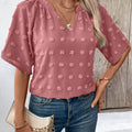 Ivy Lane Swiss Dot Notched Half Sleeve Blouse