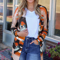 Geometric Open Front Long Sleeve Cardigan with Pockets