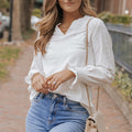 Openwork Notched Flounce Sleeve Blouse