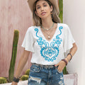 Graphic V-Neck Flutter Sleeve T-Shirt