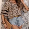 Perfee Printed V-Neck Half Sleeve Blouse