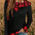 Plaid Long Sleeve Hooded Blouse