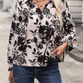 Perfee Printed Tie Neck Balloon Sleeve Blouse