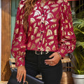 Perfee Printed Notched Long Sleeve Shirt