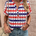 Full Size Printed Notched Short Sleeve Blouse
