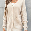 Perfee Button Front Drop Shoulder Waffle Cardigan