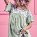 BiBi Lace Detail Short Sleeve Striped Blouse