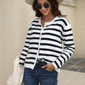 Angel Wings Striped Round Neck Button-Down Dropped Shoulder Cardigan
