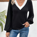 Contrast V-Neck Long Sleeve T-Shirt