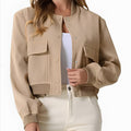 Pocketed Snap Down Baseball Collar Jacket