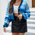 Geometric Button Up Dropped Shoulder Cardigan