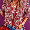 Printed Tie Neck Balloon Sleeve Blouse